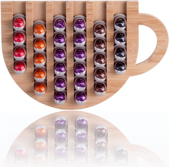 Nespresso Coffee Capsules Holder, 36 pcs Capacity Coffee Capsule Holder, Space Saving Wall Mounted Storage Rack, Bamboo Wood Cup Shaped Storage Organizer for Home Office cafés