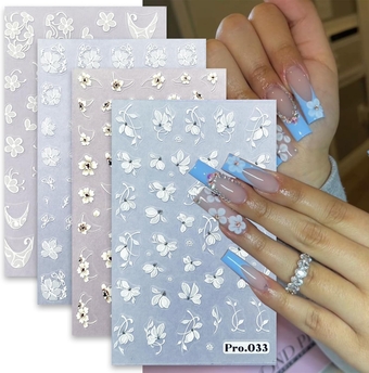4 Sheets Flower Nail Art Stickers Decals White Flower Nail Decals 5D Embossed Blue White Floral with Lace Cherry Blossom Flowers Designs Nail Art Supplies Accessories for Women Girls DIY Manicure