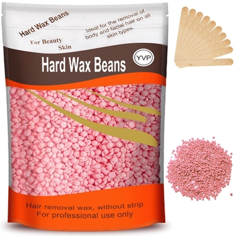 Hard Wax Beads for Hair Removal,  Wax Beads for Brazilian Waxing, Waxing Beans for Sensitive Skin, Face Eyebrow Legs At Home Pearl Wax Beads, 300g (10 Oz)/bag with 10pcs Wax Sticks(Rose Pink)