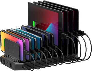 USB Charging Station, 10 USB Fast Ports Charge Docking Station and Adjustable Dividers, Multi Device Charger Organizer Compatible with iPad, iPhone, Tablet and Cell Phone