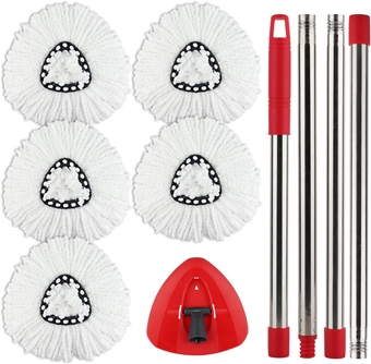 Spin Mop Head Kit Compatible with Ocedar Microfiber EasyWring Spin Mop, 5 Mop Replace Head Refill+30-58in Mop Handle+1 Mop Base for O-Cedar 1 Tank System