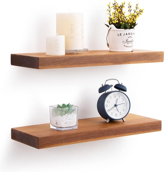 Floating Shelves for Wall, Solid Acacia Wood Wall Shelves Set of 2, Heavy-Duty Bathroom Shelves for Storage, Rustic Floating Shelf for Living Room, Bedroom, Kitchen