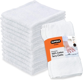 White Washcloths 12 Pack Terry Cloth Rags 100% Cotton 12" Cleaning Cloths, Kitchen Towels, Facial Washcloth, Spa Cloths, Hand Towel, Small Lint Free Rags for Multi-Purposes