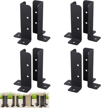 8Pcs Adjustable Wood Fence Pergola Post Base Brackets Kit Fit 1.5x1.5,2x2,2x4,4x4 Post,Reversible Heavy Duty Half Column Base Black Post Anchor Base Brackets for Deck Railing Mailbox
