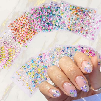 Flower Nail Stickers 30 Sheets Small Daisy Nail Art Stickers 3D Self Adhesive Pink Yellow Colorful Floral Nail Decals Roes Blossoms Cherry Design Nail Supplies for Women Nails Tip Manicure Decorations