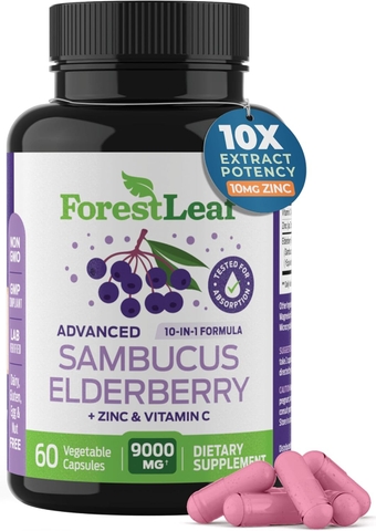 Sambucus Elderberry with Vitamin C and Zinc - 9000mg Ultra Concentrated 10:1 Extract Elderberry Capsules for Adults and Kids - Immune Support Supplement with Real Elderberries - 60 Capsules