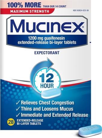 1200mg Maximum Strength Chest Congestion & Mucus Relief, Guaifenesin Expectorant - 28ct Tablets