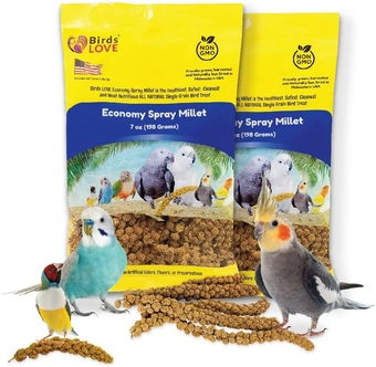Economy & Thin Special Spray Millet | GMO-Free (No Stems Only Edible Tops) for  Cockatiel, Lovebird, Parakeet, Finch, Canary All Parrots Healthy Treat 7 oz -Pack of 2