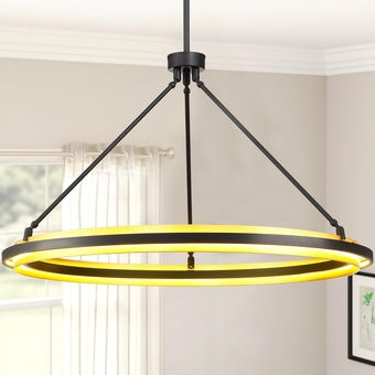 LED Round Chandelier Light Fixture, Modern Black and Gold Pendant Light Fixtures Ceiling, Adjustable Hanging Pendant Lights Kitchen Island, Dining Room, Bedroom