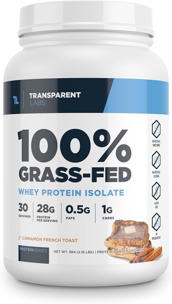 Grass-Fed Whey Protein Isolate - Naturally Flavored, Gluten Free Whey Protein Powder with 28g of Protein per Serving & 9 Amino Acids - 30 Servings, Cinnamon French Toast
