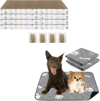 A Bundle of  4PCS Cat Scratcher Pad and 2PCS Washable Pee Pads for Dogs&Cats