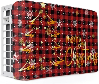Winter Snowflake Indoor Air Conditioner Cover for Window Units, Double Insulation Adjustable Waterproof Indoor AC Cover with Elastic Straps Christmas Buffalo Plaid Check Red Black 17'' x 13'' x 3.5''