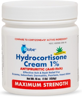 Hydrocortisone Maximum Strength Cream 1% w/Aloe, 16 oz, Anti-Itch Cream for Redness, Swelling, Itching, Rash & Dermatitis, Bug/Mosquito Bites, Eczema, Hemorrhoids & More, 16 oz Jar