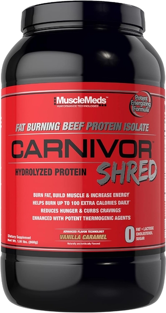 Carnivor Shred Fat Burning Hydrolized Beef Protein Isolate, 0 Lactose, 0 Sugar, 0 Fat, Vanilla Caramel, 2 Pound, 28 Servings