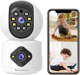 Dual Lens Indoor Security Camera, 5MP Pan Tilt Zoom WiFi Camera, Dog Camera for Baby/Pet/Home with Color Night Vision,2-Way Audio,Human Auto Tracking, Indoor Camera Wireless with Phone App