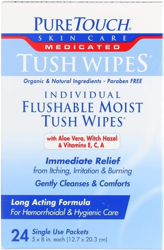 Individual Flushable Moist Tush Wipes, 24 Count