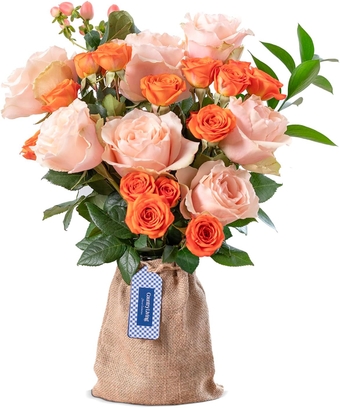 Country Living Floral Collection by Colour Republic Premium Fresh Cut Orange and Peach Roses Fresh Flowers Delivery, Large Bouquet with Vase