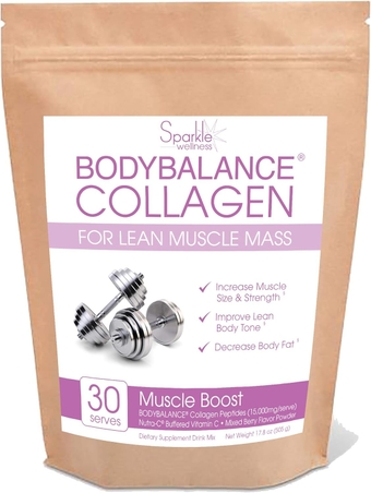 Muscle Boost (Mixed Berry) [30-Serves] BODYBALANCE Non-GMO Hydrolyzed Collagen Peptides Protein Powder & Buffered Vitamin C Supplement Drink