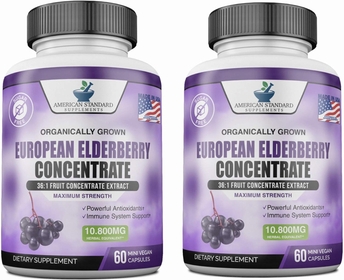 Elderberry European Organic 10,800mg [2 PACK] - Immune Support Immune System Booster, Elderberry Capsule, Black Elderberry for Immunity Support, Alternative to Elderberry Gummies, Elderberry Syrup