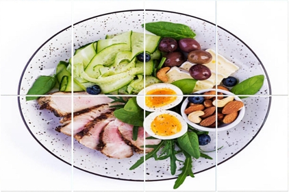 8 Pack Art Acoustic Panels Ketogenic diet Keto brunch Boiled egg pork steak olives cucumber Soundproof Wall Panels, 32"x48" Decorative Sound Absorbing Panels, Acoustic Treatment for Home, Office