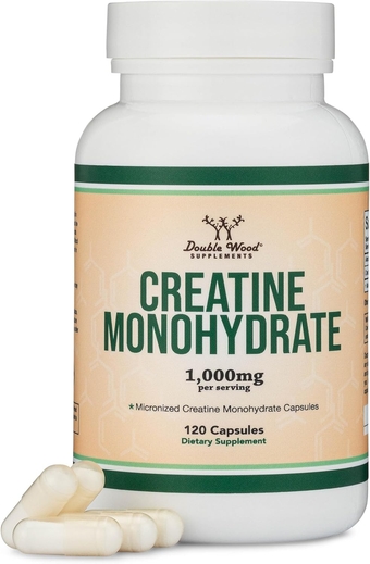 Creatine Pills 1,000mg Per Serving (120 Creatine Capsules) Micronized Creatine Monohydrate Powder with No Fillers, Vegan Safe, Manufactured in The USA (Non Stim Preworkout) by Double Wood
