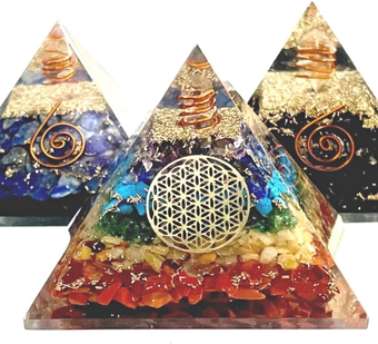 Orgone Pyramid - Set of 3 - Chakra Pyramid Crystal - Lapis Lazuli - Crystal Pyramid - Black Tourmaline - Orgonite Pyramid - Meditation Pyramid - Pyramid - Healing Pyramids