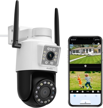 Security Camera Outdoor Wired Dual Camera 1080P , Free Cloud Storage ,Auto Tracking 360° PTZ Wifi Outdoor Security Camera for Home Security,AI Montion Detection, 2 Way Audio,Spotlight & Sound Alarm
