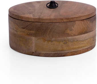 Handcrafted Wooden Mexican Tortilla Warmer Basket Chapati Roti Bread Holder Box Pancake Keeper Serveware Hot Pot Casserole Dish With Lid Home Kitchen Dining Decor, Natural Brown, 9 x 3.5 Inches