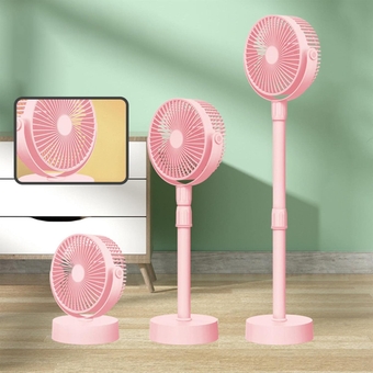 Portable Pedestal Fan, Foldaway Standing Fan Foldable Desk Fan, Wireless Use 1200Mah Rechargeable Battery, Control Telescopic 3 Speed Quiet Fan For Home Kitchen (Pink)