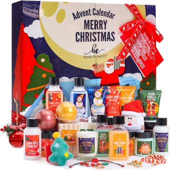 Advent Calendar 2023 Adult - Christmas Gift Baskets for Women with Hand Cream, Epsom Salt, Candle, Necklace, Brooch, Ear Clips, Skincare Beauty Advent Calendar, Christmas Countdown Calendar Gift Set