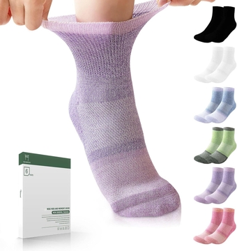 Diabetic Socks for Women&Men,6 Pairs Bamboo Non Binding Diabetic Ankle Socks,Wide Socks with Seamless Toe(Large,Bright Colors-6 Pairs)