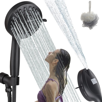 High Pressure Handheld Shower Heads, 10 Spray Modes Rainfall Rain Detachable Shower Head and Powerful Hand Held Showerhead with 59" Hose, Bracket-Anti-clog Nozzles for Bathroom, RV - Black