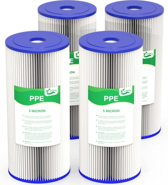 5 Micron Water Filter 10" x 4.5", 10-inch Whole House Heavy Duty Sediment Pre-Filters for Well & Municipal water, Replacement Cartridge for FXHSC, W50PEHD, R50-BBSA, R30-BB, WFHDC3001, 4-Pack