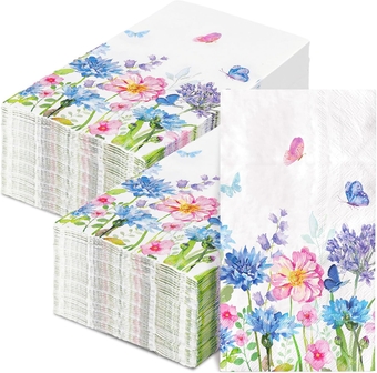 80 Sheets Floral Guest Napkins Flower Butterfly Disposable Napkins Spring Watercolor Decorative Hand Paper Towel Napkin for Bathroom Party Supplies Table Decor, 15.7 x 13 Inch