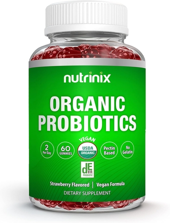 Probiotic - Organic 60 Gummy Chews, 5 Billion CFUs, Pectin Based Non-GMO, Vegan, Supports Healthy Digestive Balance