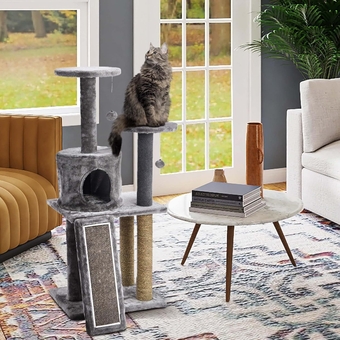 Plush  Condo Duplex with Integrated  Toys & Scratchers, Gray, Large (53")