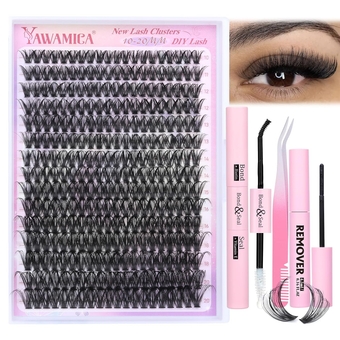 DIY Lash Extension Kit 300pcs Individual Lashes Clusters Eyelash Extension Kit 10-20mm 50D Lash Clusters with Lash Bond and Seal and Lash Remover Lash Applicator DIY Lash Kit at Home by