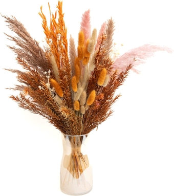 Natural Pampas Grass Bouquet | Boho & Western Wedding Decor Flowers Dried Pampas Grass Decor for Elegant Floral Arrangements, Home & Table Decorations Orange Flowers