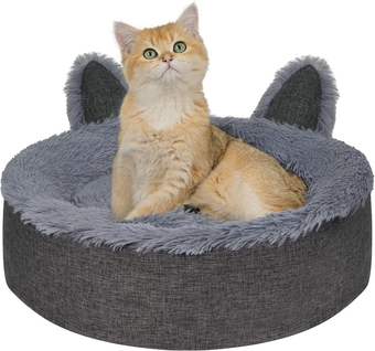 Cat Beds for Indoor Cats, Calming Dog Bed for Small Dogs, Cute Cat Beds, Anti Anxiety Donut Bed, Fluffy Pet Bed with Removable Round Cushion, Self Warming, Anti-Slip, Machine Washable, 20 inch, Grey