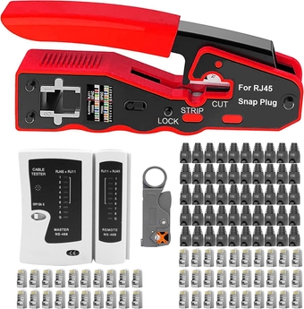 TAIWAIN RJ45 Cat5e Cable Crimp Stripper Maintenance Tool Kit, CAT6 Crimper Tools Set RJ11/RJ12 Network Ethernet Crimping Pass Through Mobile Device Network LAN Repair Cutter(Red)