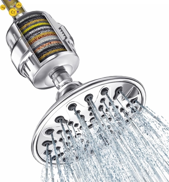 6 Inches Shower Head with 20 Stage Shower Filter Combo,    High Pressure 6 Spray Settings Filtered Showerhead with Water Softener Filter Cartridge for Hard Water Reduces Dry Itchy Skin