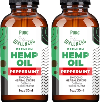 Hemp Seed Oil Drops Peppermint Flavor for Improved Cognitive Function, Omega 3 6 9 Fatty Acids, Organic, Non-GMO, Vegan (30,000mg 2-Pack)
