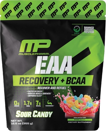 EAA Recovery + BCAAs, Post Workout Essential Amino Acids Powder, Pre Workout Energy Supplement for Men & Women with Branched Chain Amino Acids, 30 Servings (Sour Candy)