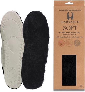 ANDARTE Genuine Thermal Leather Insoles - Orthopedic Vegetable Tanned - Odor Eater Natural Padded with Latex Foam - Magic Absorbent - eater - Black with Keychain Gift (US W9.5/M8 | EU41)