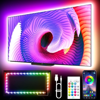 TV LED Backlight, 9.84ft TV LED Lights for 32-45 Inch, TV Backlight, RGB LED Lights for TV with Remote, Music Sync Bluetooth APP Control TV LED Strip Lights USB Powered for Bedroom