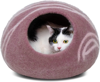Premium Felt Cat Bed Cave - Handmade 100% Merino Wool Bed for Cats and Kittens (Light Shades) (Large, Pink)