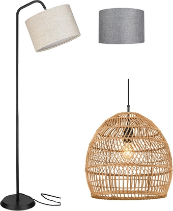 Modern Rattan Pendant Light, Hand-Woven Boho Basket Coastal Hanging Light Fixtures & Tall Pole Standing Light for Farmhouse Dining Room Kitchen Island Living Room Bedroom Foyer