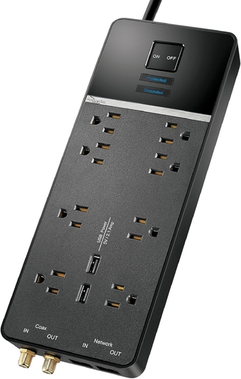 8-Outlet/2-USB Wall Tap Surge Protector Strip - Provides Protection & Convenient Mobile Phone Charging - Black