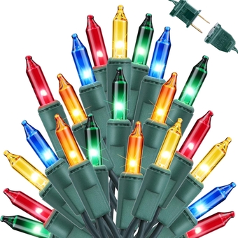 Christmas Lights Multicolor, 77ft 300 Count Incandescent Christmas String Lights, UL Certified Connectable Green Wire Christmas Mini Bulb Lights for Xmas Tree, Holiday, Party, Christmas, Easter Decors