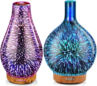 Aladdin+Rose Gold Volcano Essential Oil Diffuser 3D Glass Aromatherapy Ultrasonic Humidifier Cool Mist, Auto Shut-Off,Timer Setting, BPA Freefor Home Office Hotel Yoga Gym Leisure SPA Gift